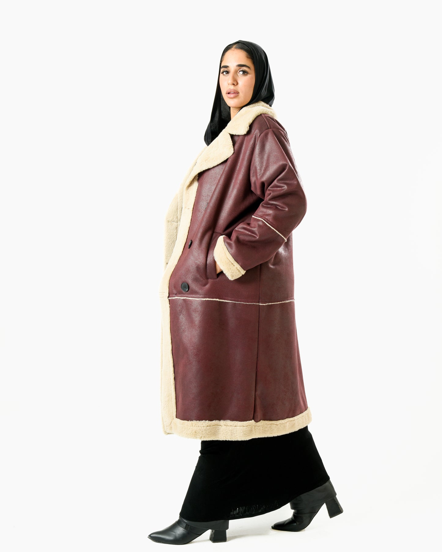 Long Lather Fur Coat