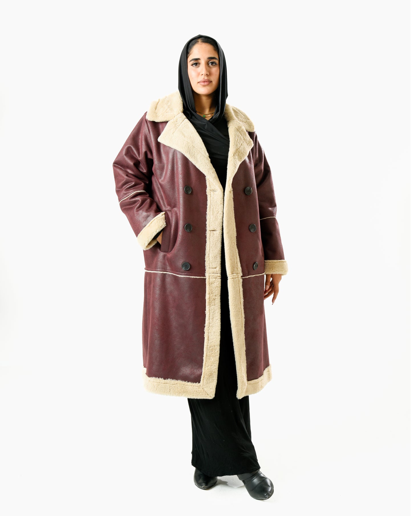 Long Lather Fur Coat