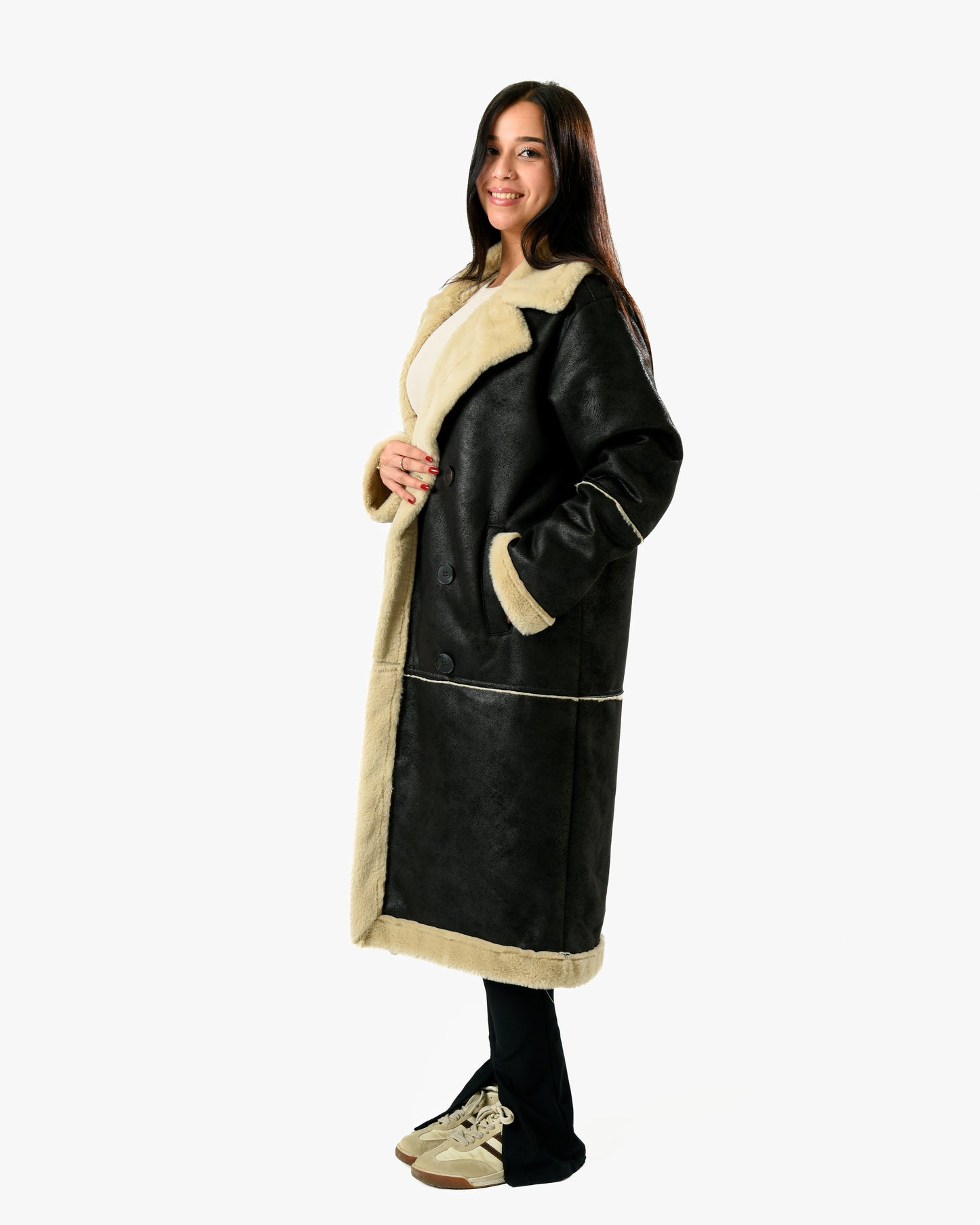 Long Lather Fur Coat