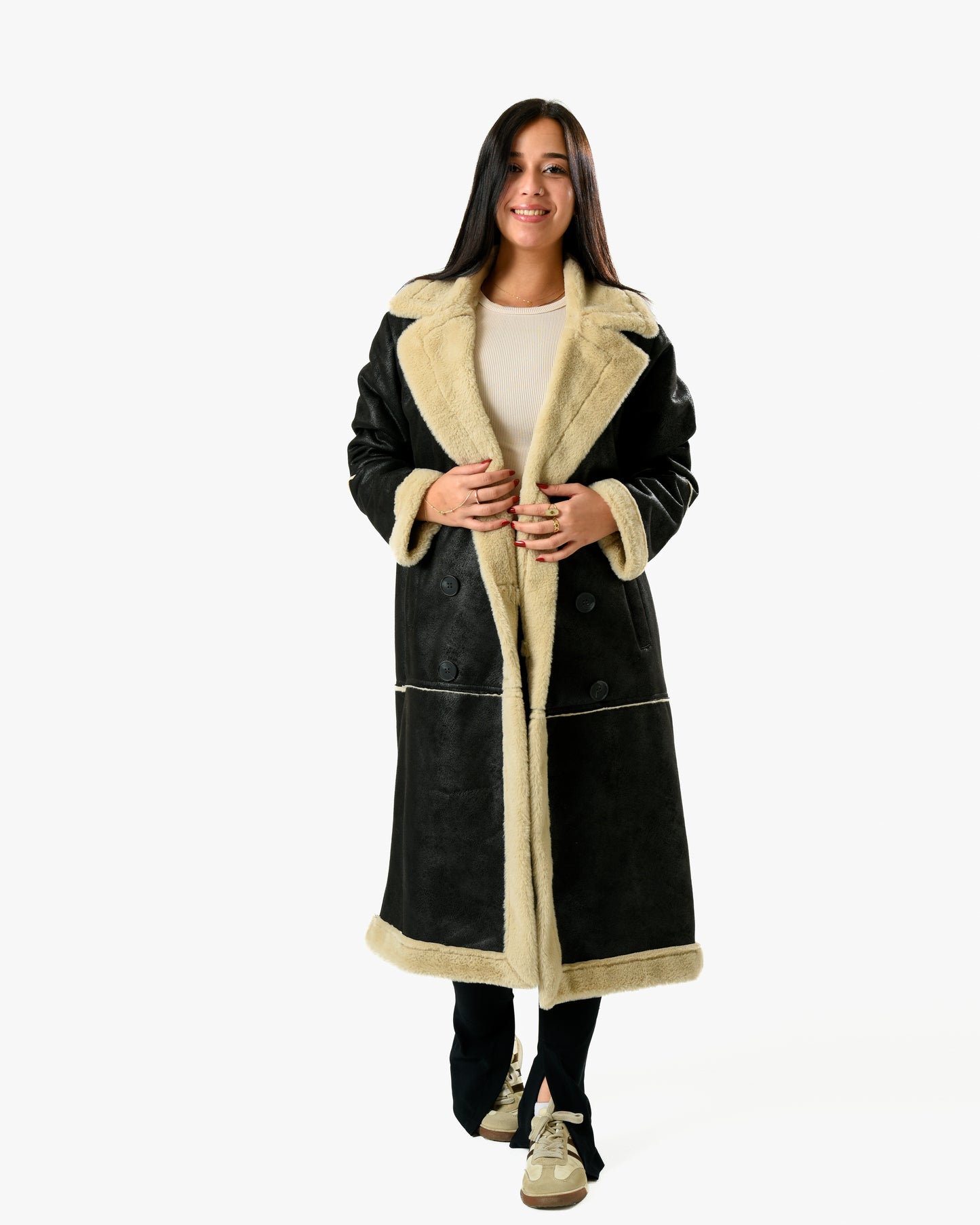 Long Lather Fur Coat