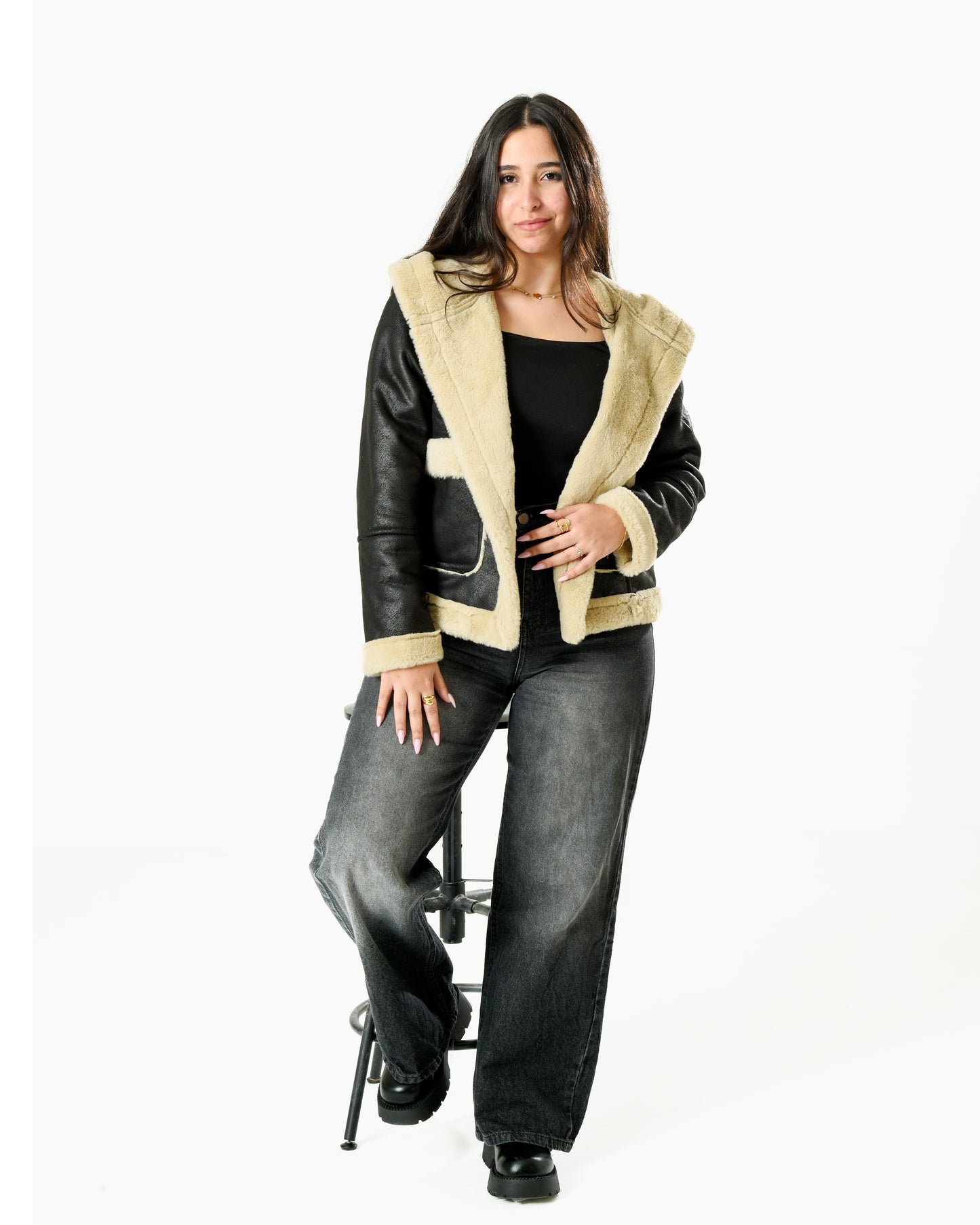 Short Lather Fur Jacket