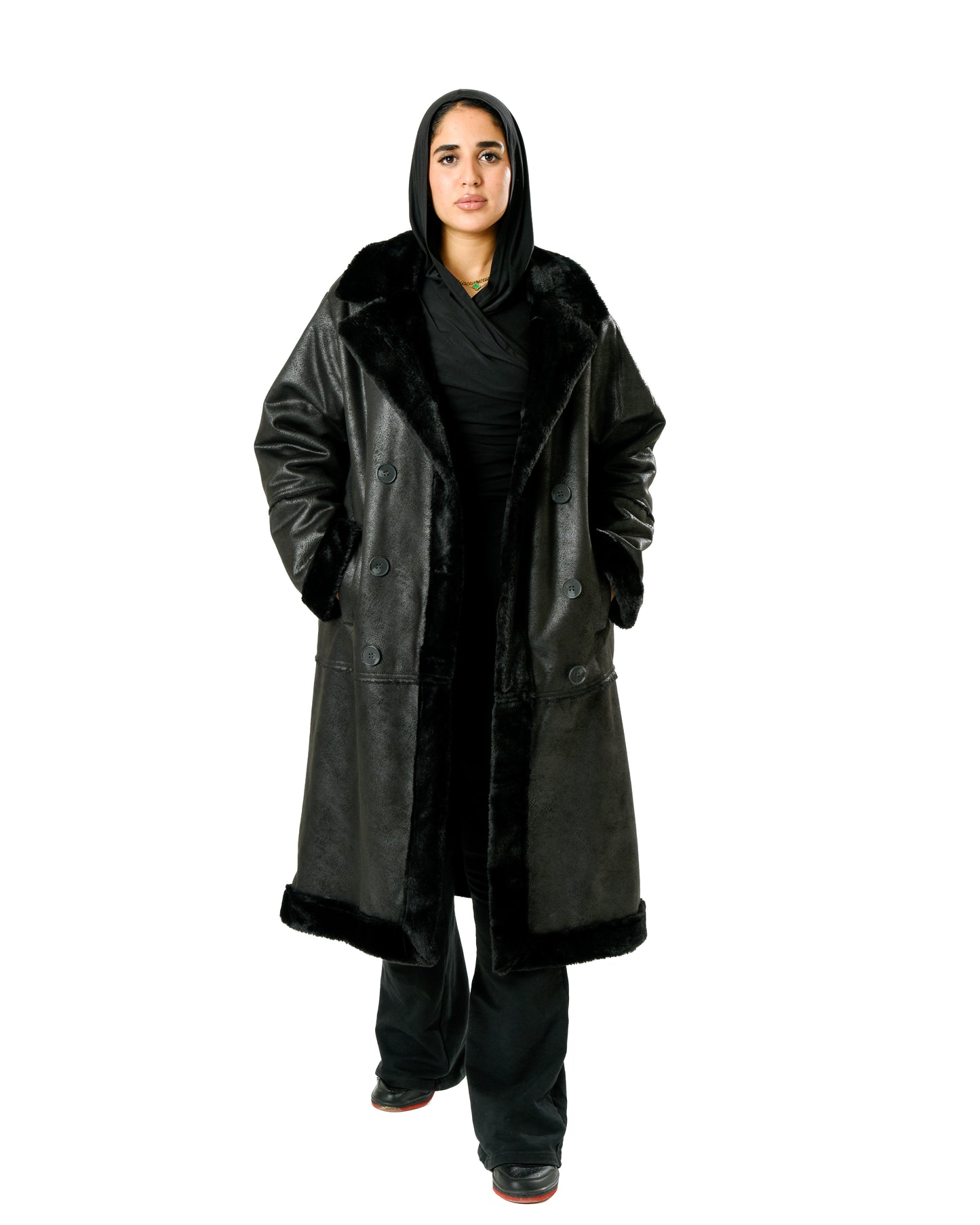 Long Lather Fur Coat