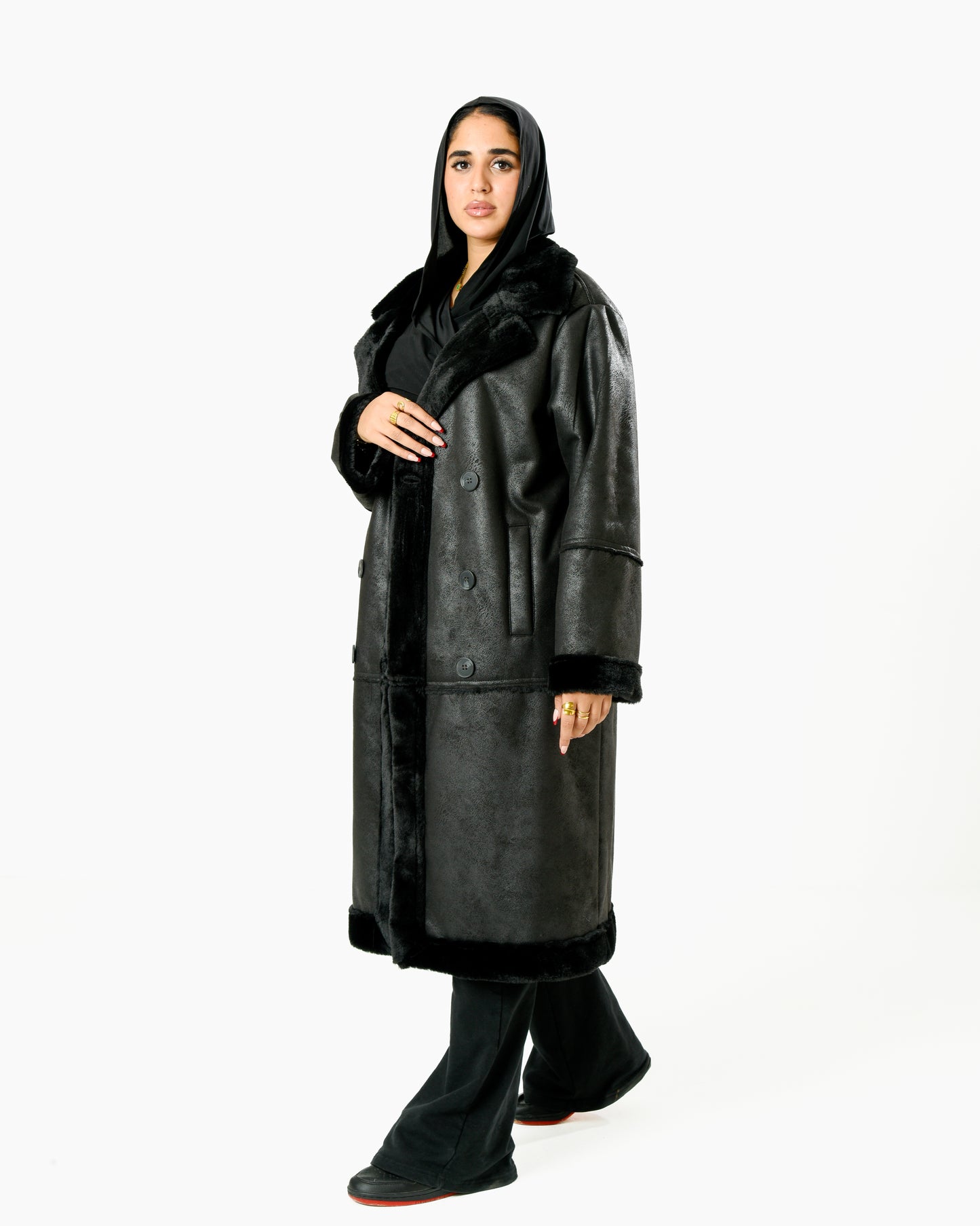 Long Lather Fur Coat