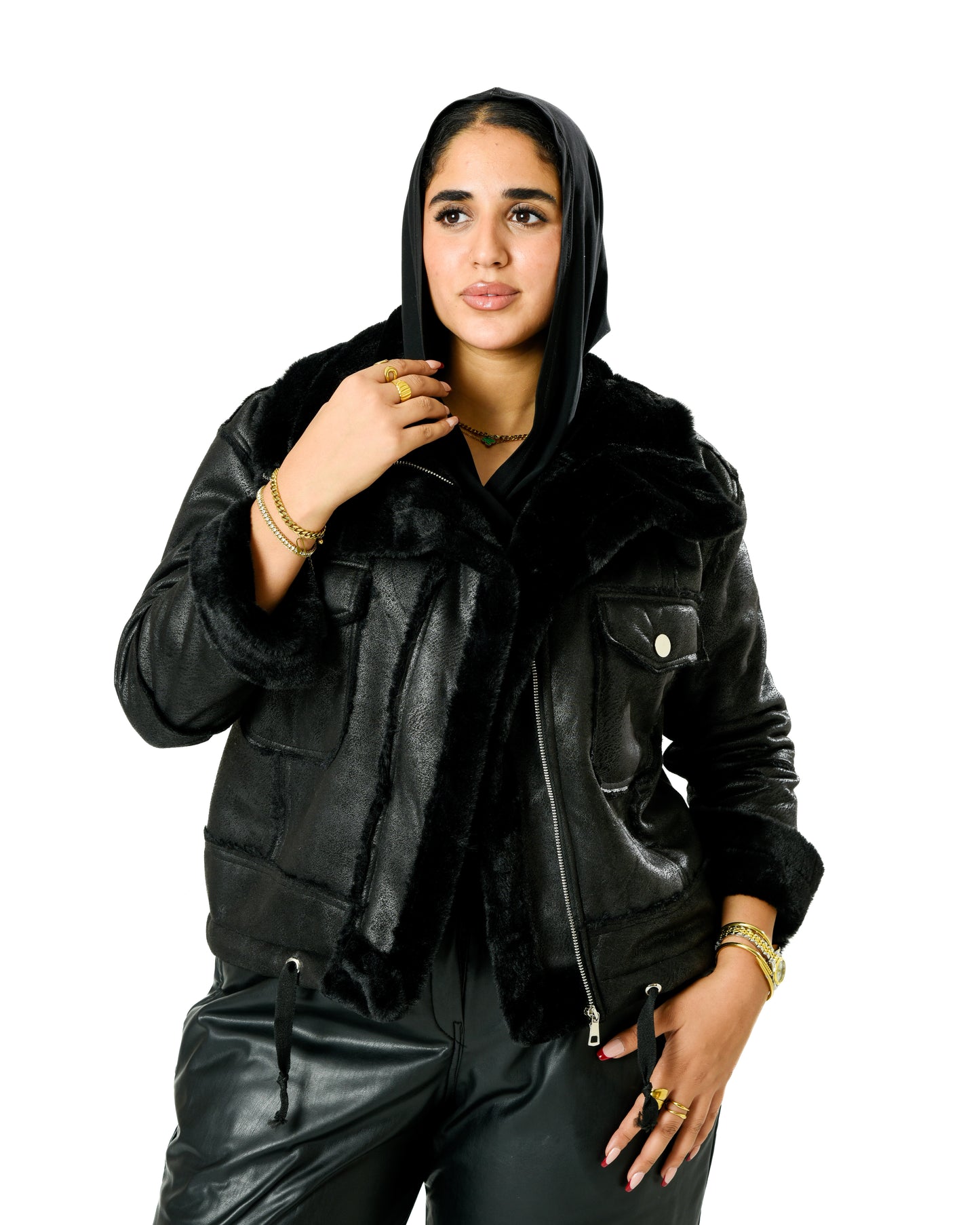 Short Lather Fur Jacket Zipper