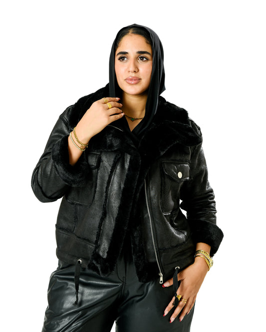 Short Lather Fur Jacket Zipper