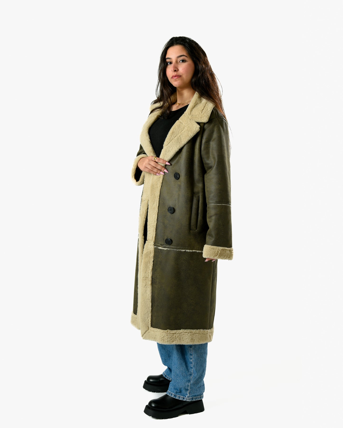 Long Lather Fur Coat