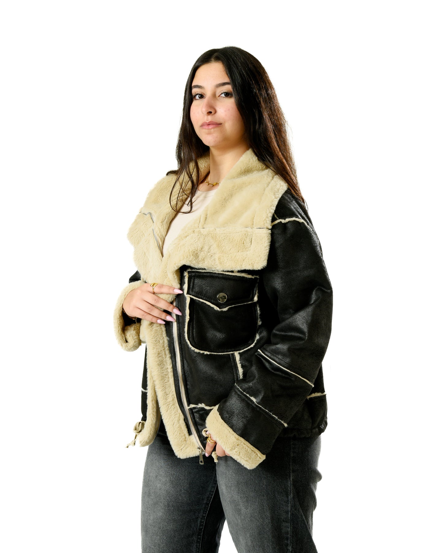 Short Lather Fur Jacket Zipper