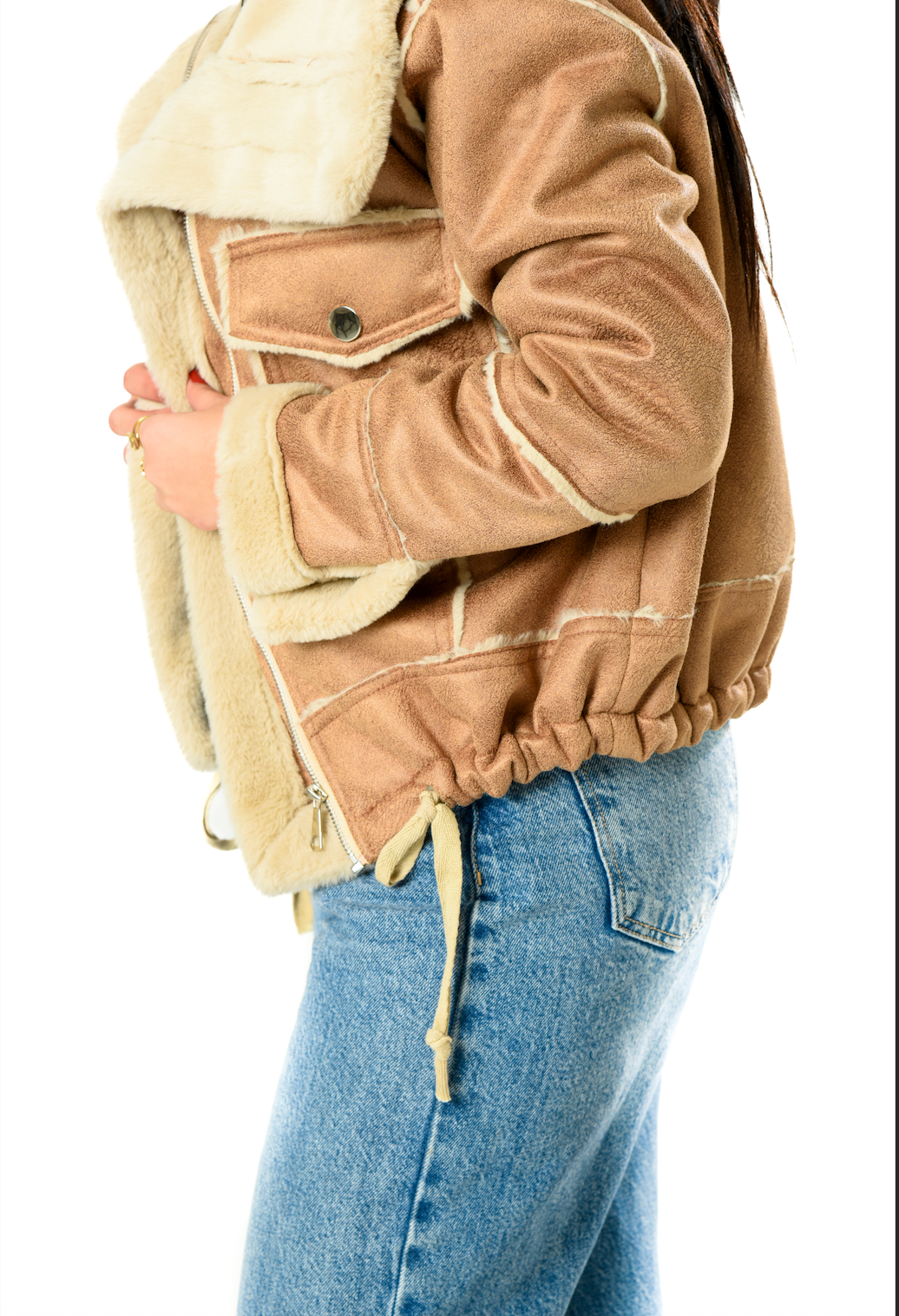 Short Lather Fur Jacket Zipper