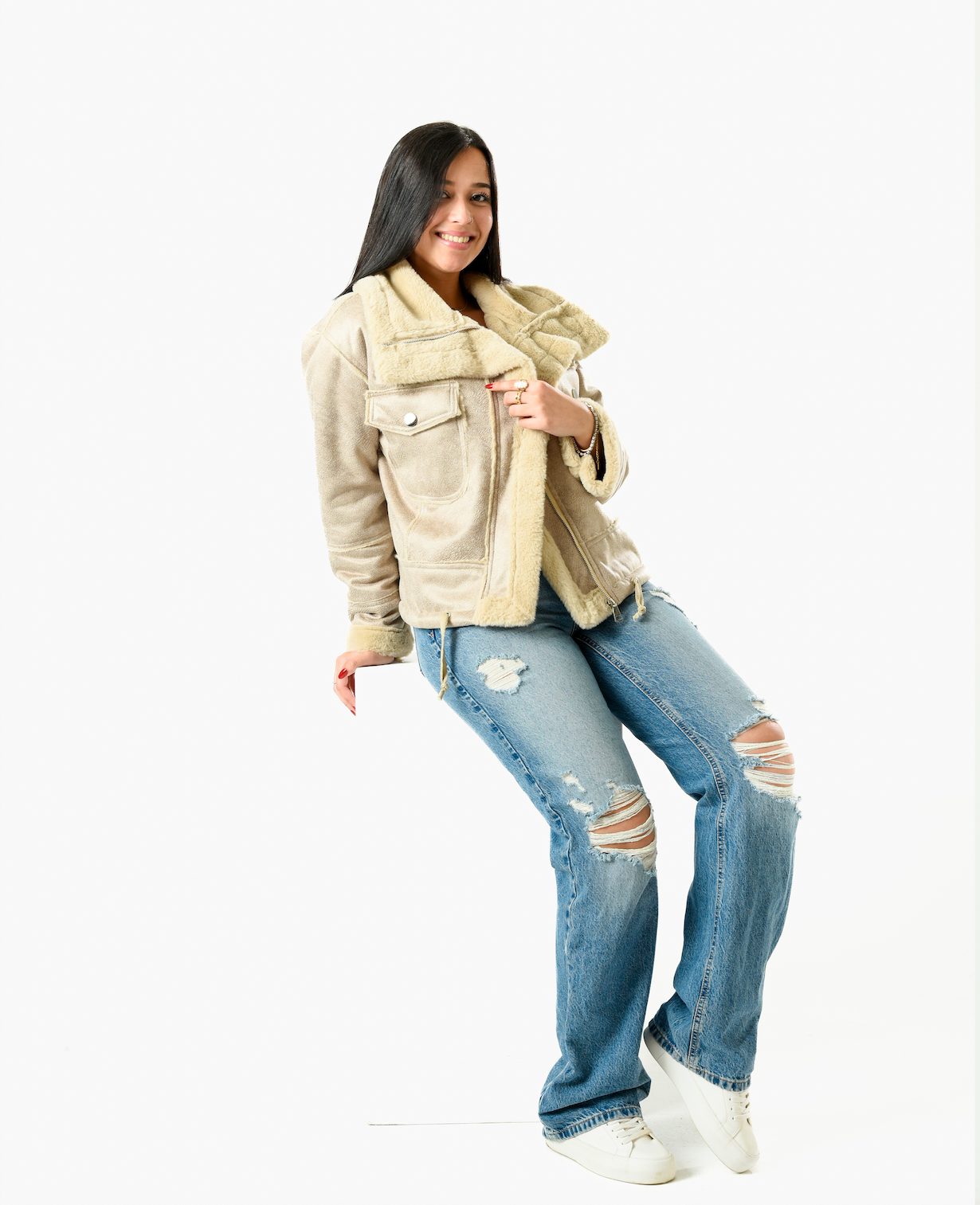 Short Lather Fur Jacket Zipper