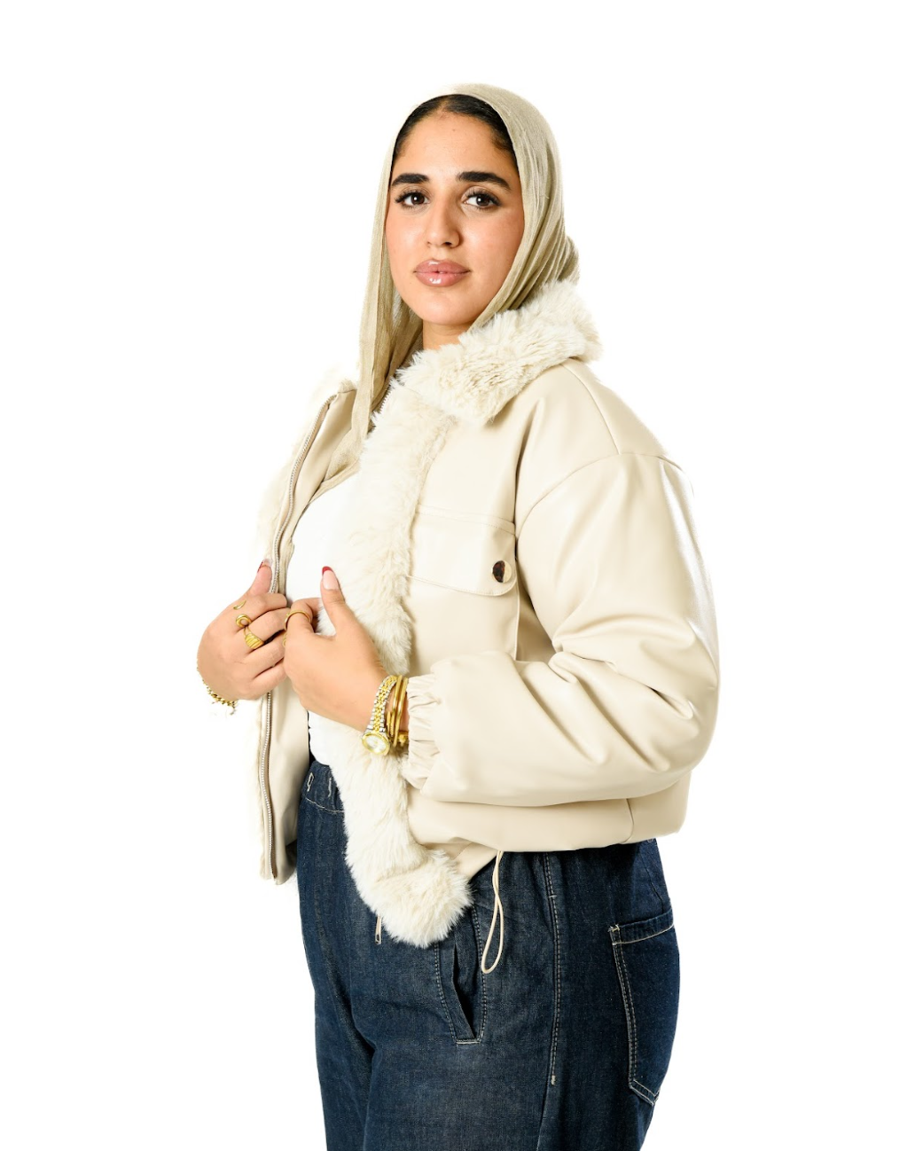 Lather Fur Puff  Jacket