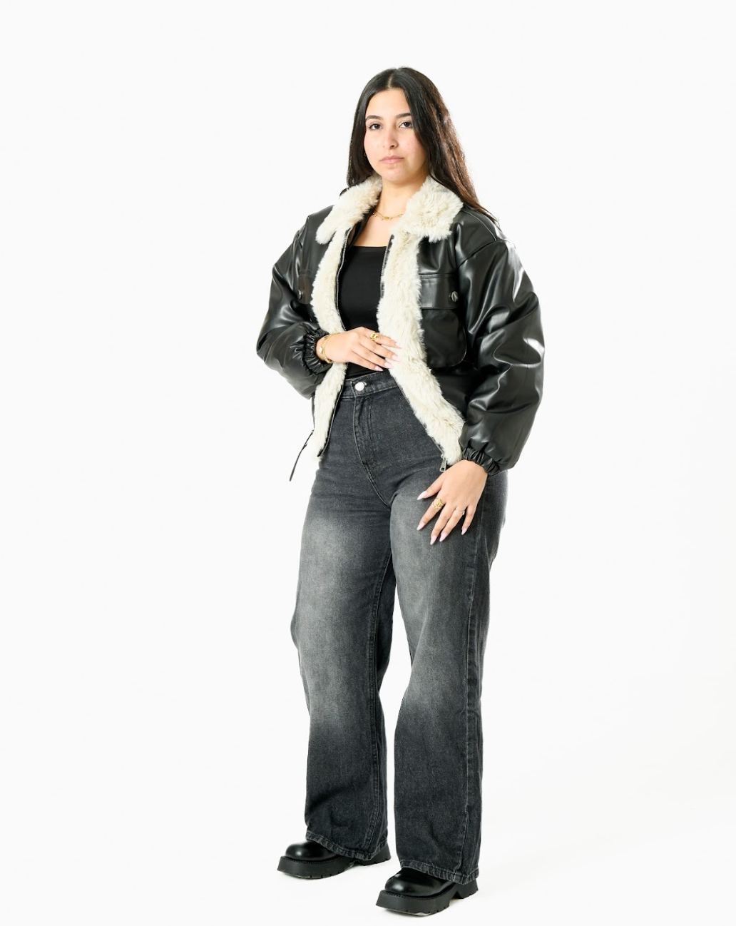 Lather Fur Puff  Jacket