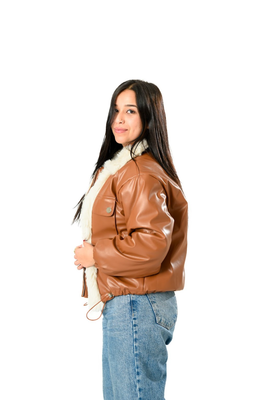 Lather Fur Puff  Jacket